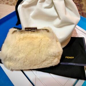 Fendi Cream Rabbit Fur Clutch Bag